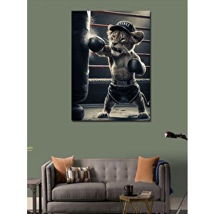 Kanvas Tablo Kum Torbasında Çalışan Yavru Aslan 70x100 cm