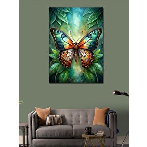 Kanvas Tablo Renkli Kelebek Ve Ağaç Yaprakları 100x140 cm