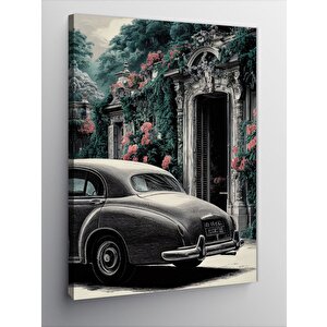 Kanvas Tablo Çiçekler Ve Klasik Araba 70x100 cm