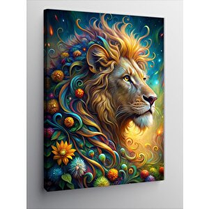 Kanvas Tablo Çiçekli Aslan 100x140 cm