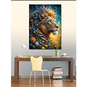 Kanvas Tablo Çiçekli Aslan 100x140 cm