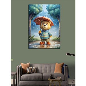Kanvas Tablo Yağmurda Sevimli Ayı 50x70 cm