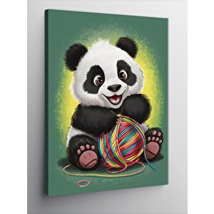 Kanvas Tablo Sevimli Panda Ve Yün Yumağı 100x140 cm