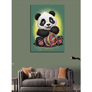 Kanvas Tablo Sevimli Panda Ve Yün Yumağı 100x140 cm