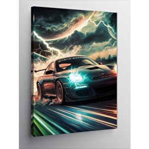 Kanvas Tablo Spor Araba Ve Şimşek 100x140 cm