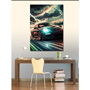 Kanvas Tablo Spor Araba Ve Şimşek 100x140 cm