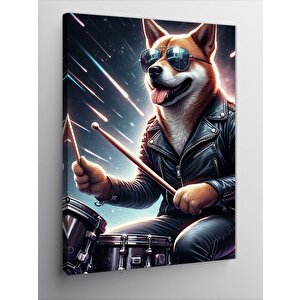 Kanvas Tablo Bateri Çalan Köpek 100x140 cm