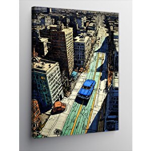 Kanvas Tablo Kuş Bakışı Şehir Çizimi 70x100 cm