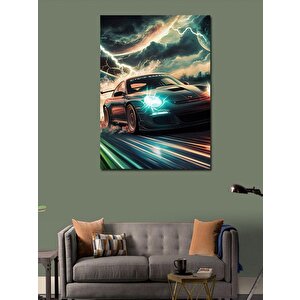 Kanvas Tablo Spor Araba Ve Şimşek 50x70 cm
