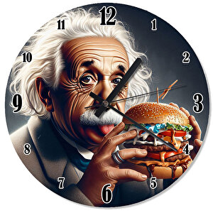 Albert Einstein Hamburger Temalı Şekilli Duvar Saati