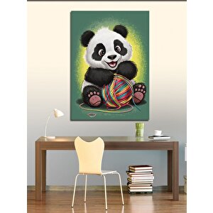 Kanvas Tablo Sevimli Panda Ve Yün Yumağı 70x100 cm