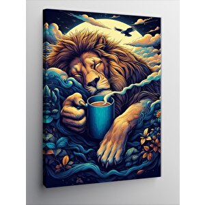 Kanvas Tablo Uykucu Aslan Kahve İçiyor 100x140 cm