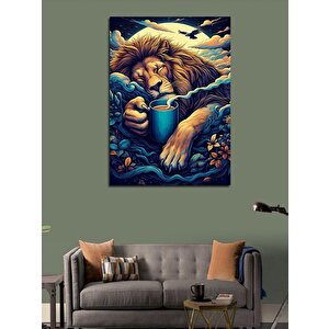 Kanvas Tablo Uykucu Aslan Kahve İçiyor 100x140 cm