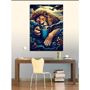 Kanvas Tablo Uykucu Aslan Kahve İçiyor 100x140 cm