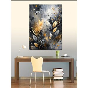 Kanvas Tablo Altın Sarısı Ve Siyah Yapraklar 100x140 cm
