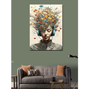 Kanvas Tablo Müzik Dinleyen Çiçek Saçlı Kadın 70x100 cm