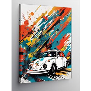 Kanvas Tablo Renkli Fon Beyaz Kaplumbağa Araba 50x70 cm