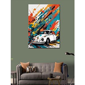 Kanvas Tablo Renkli Fon Beyaz Kaplumbağa Araba 50x70 cm