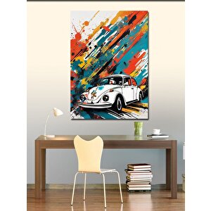 Kanvas Tablo Renkli Fon Beyaz Kaplumbağa Araba 50x70 cm