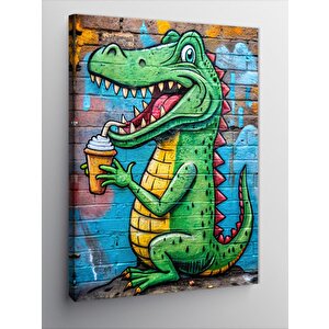 Kanvas Tablo Dondurma Yiyen Sevimli Timsah 50x70 cm