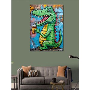 Kanvas Tablo Dondurma Yiyen Sevimli Timsah 50x70 cm