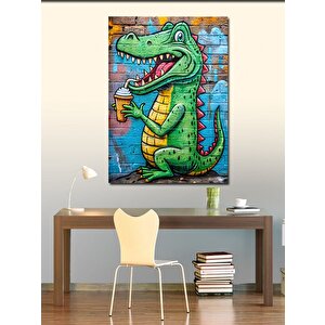 Kanvas Tablo Dondurma Yiyen Sevimli Timsah 50x70 cm
