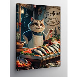 Kanvas Tablo Mahallemizin Balıkçısı Kedi 50x70 cm
