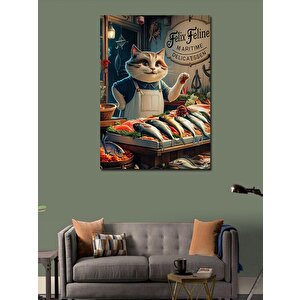 Kanvas Tablo Mahallemizin Balıkçısı Kedi 50x70 cm