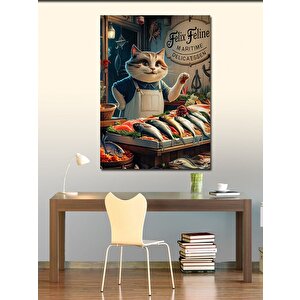 Kanvas Tablo Mahallemizin Balıkçısı Kedi 70x100 cm