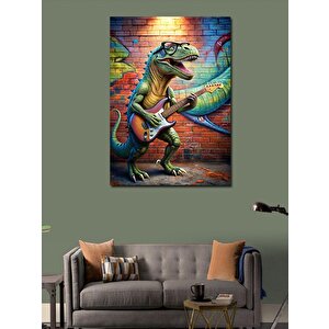 Kanvas Tablo Elektro Gitar Çalan Dinazor 100x140 cm