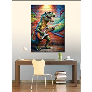 Kanvas Tablo Elektro Gitar Çalan Dinazor 100x140 cm