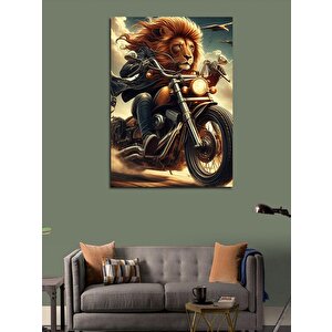 Kanvas Tablo Motorcu Aslan Hız Tutkusu 100x140 cm