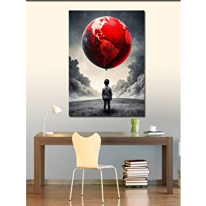 Kanvas Tablo Dünya Şeklinde Uçan Balon Ve Çocuk 70x100 cm