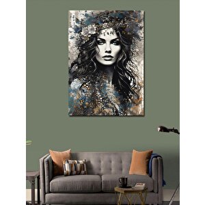 Kanvas Tablo Siyah Beyaz Çiçekli Kız 100x140 cm