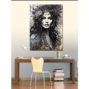 Kanvas Tablo Siyah Beyaz Çiçekli Kız 100x140 cm