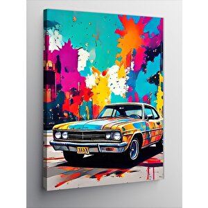 Kanvas Tablo Renkli Fon Klasik Araba 70x100 cm