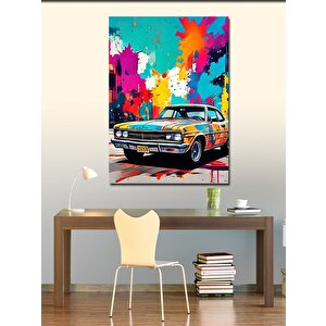 Kanvas Tablo Renkli Fon Klasik Araba 70x100 cm
