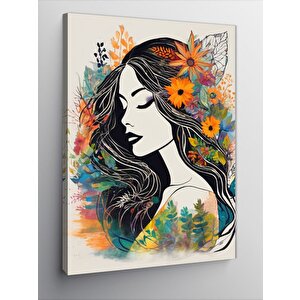 Kanvas Tablo Çiçekli Kadın 100x140 cm
