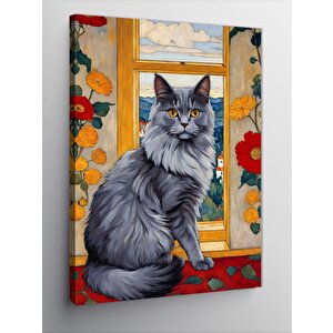 Kanvas Tablo Kül Rengi Kedi 100x140 cm