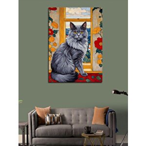 Kanvas Tablo Kül Rengi Kedi 100x140 cm