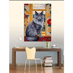 Kanvas Tablo Kül Rengi Kedi 100x140 cm