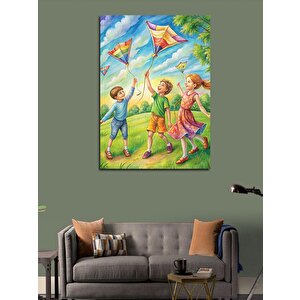 Kanvas Tablo Uçurtma Uçuran Çocuklar 100x140 cm
