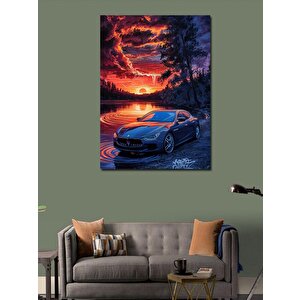Kanvas Tablo Spor Araba Göl Ve Gün Batımı 70x100 cm
