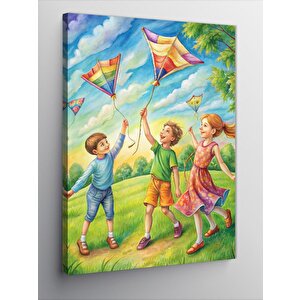 Kanvas Tablo Uçurtma Uçuran Çocuklar 70x100 cm