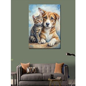Kanvas Tablo Kedi Ve Köpek Dostluğu 70x100 cm