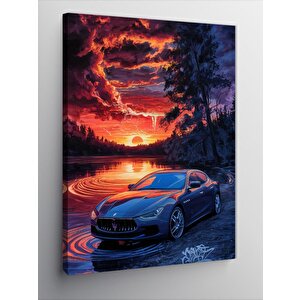 Kanvas Tablo Spor Araba Göl Ve Gün Batımı 50x70 cm