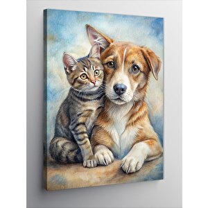 Kanvas Tablo Kedi Ve Köpek Dostluğu 50x70 cm