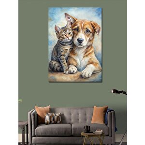 Kanvas Tablo Kedi Ve Köpek Dostluğu 50x70 cm