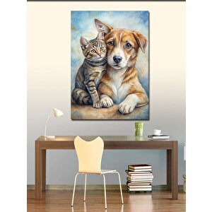 Kanvas Tablo Kedi Ve Köpek Dostluğu 50x70 cm