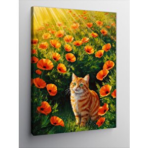Kanvas Tablo Gelincik Tarlasında Kedi 50x70 cm